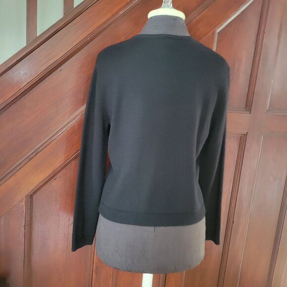 Talbots Petites Black Cardigan 100% Merino Wool W/Rhinestone Buttons Womens M - Picture 7 of 7